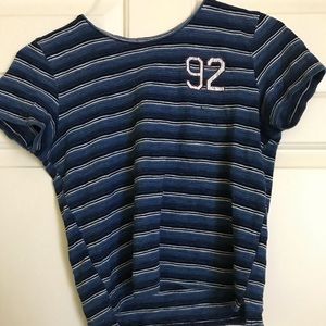 Blue, black & white striped shirt 👕